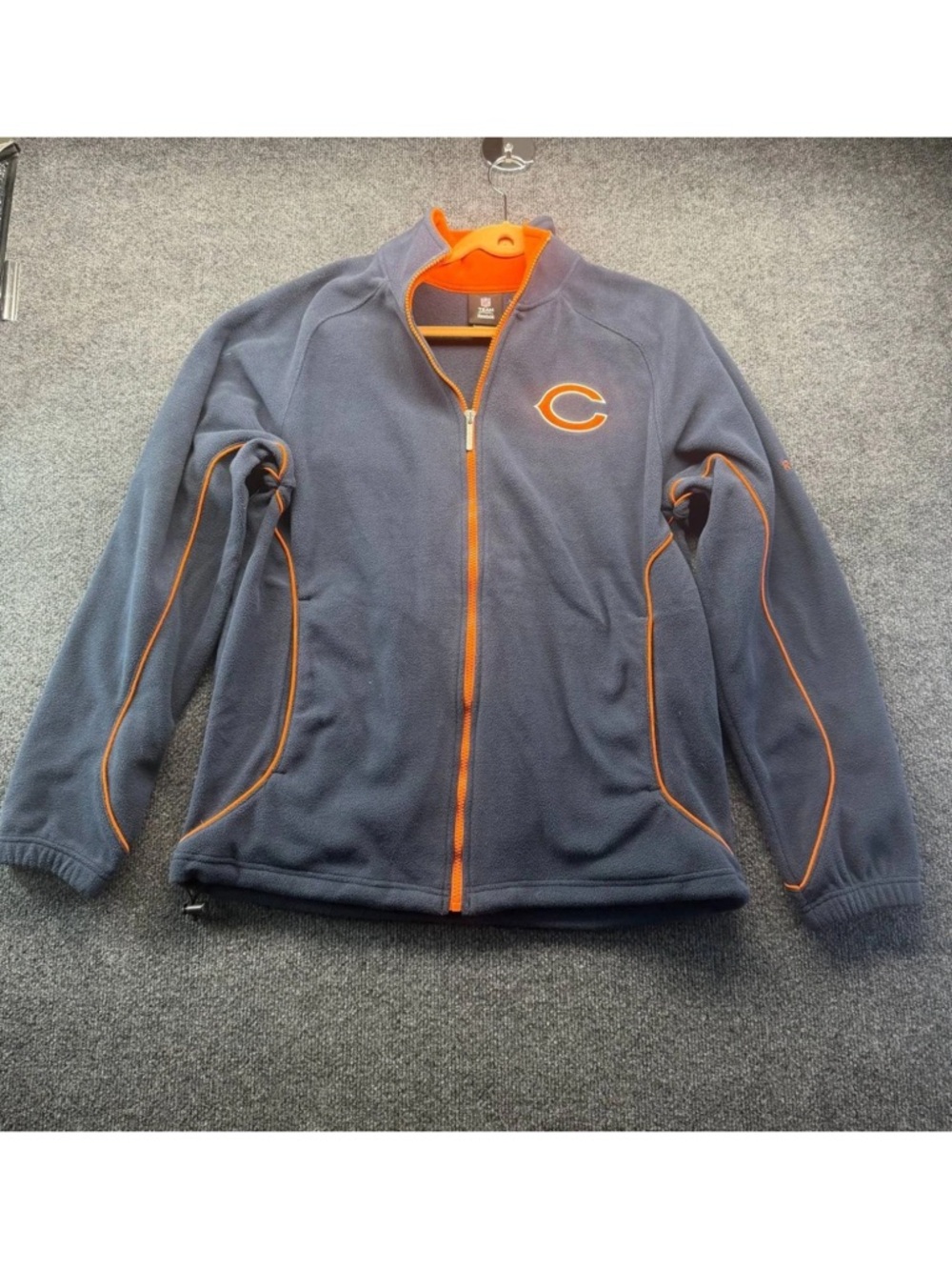 Chicago Bears Reebok NFL Fleece Jacket Small S Navy Blue Orange Full Zip Team